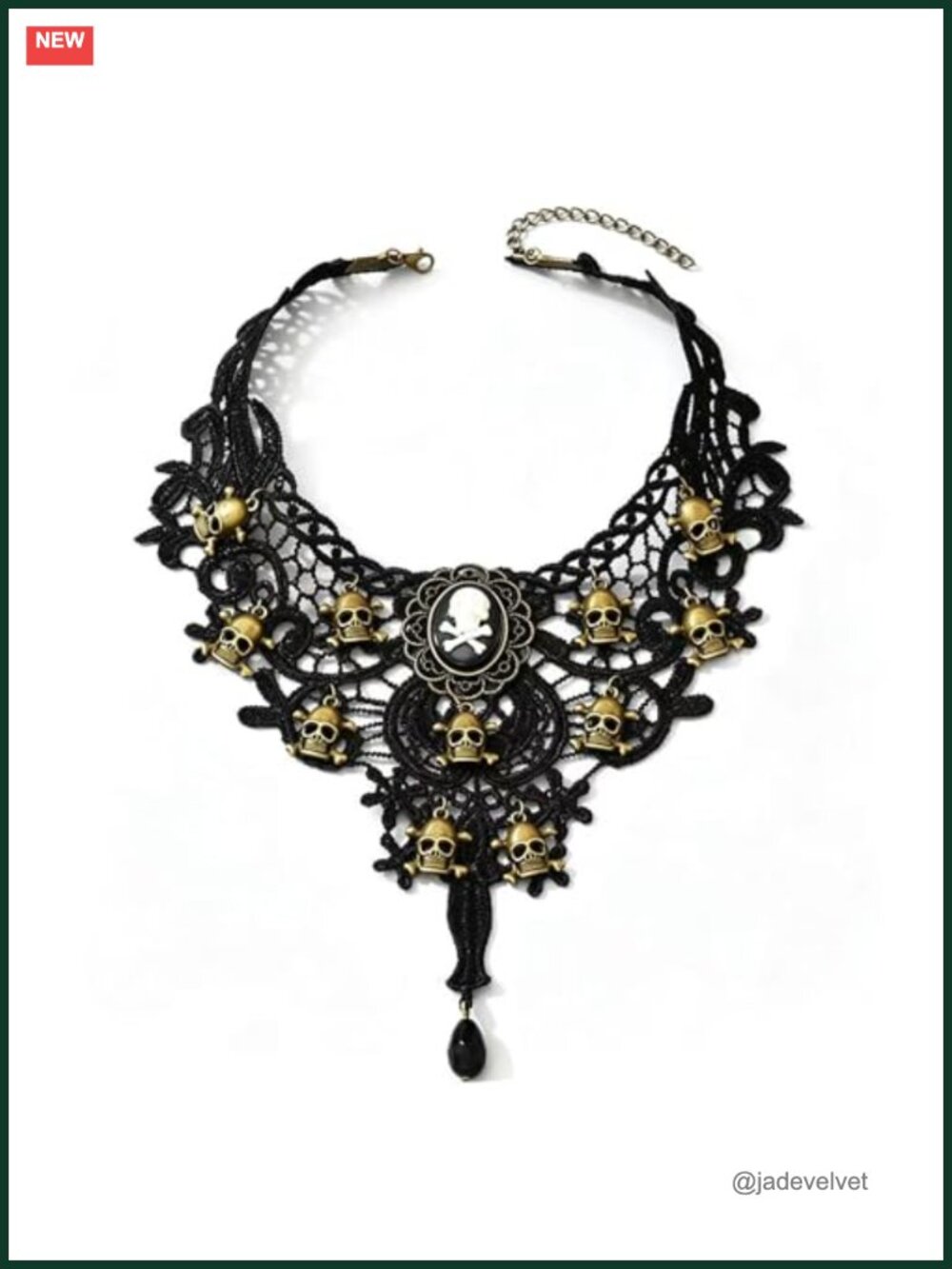 Gothic Black Lace Skull Choker Necklace Adjustable Steampunk Costume Jewelry
